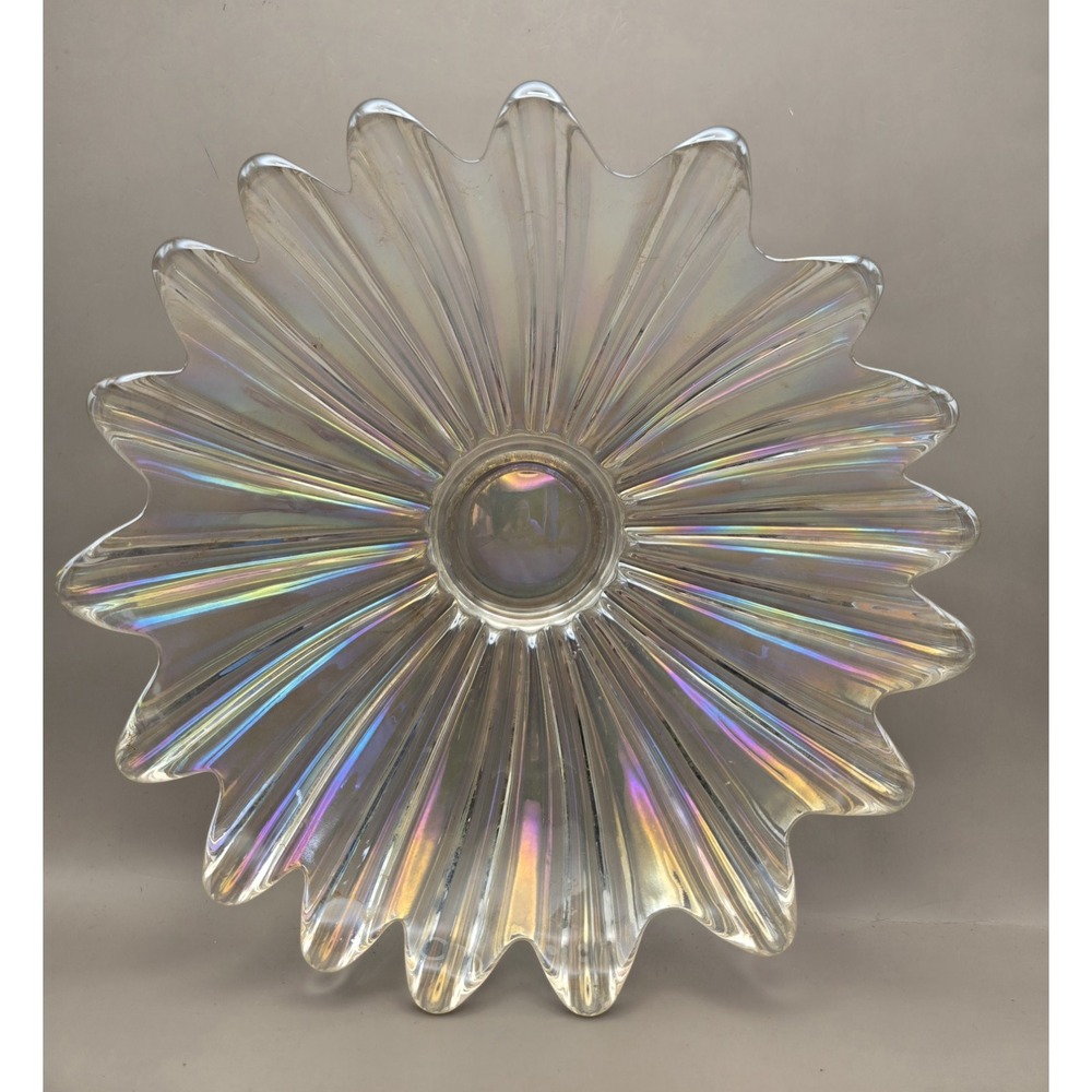 Vintage Fostoria Bowl 11.5" Celestial Iridescent Flower Carnival Glass B#35